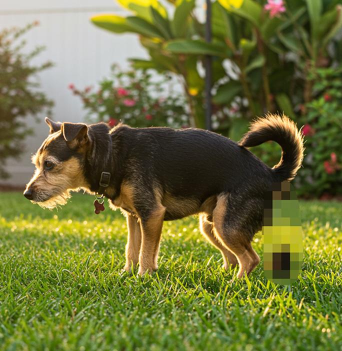Dog pooping on lawn