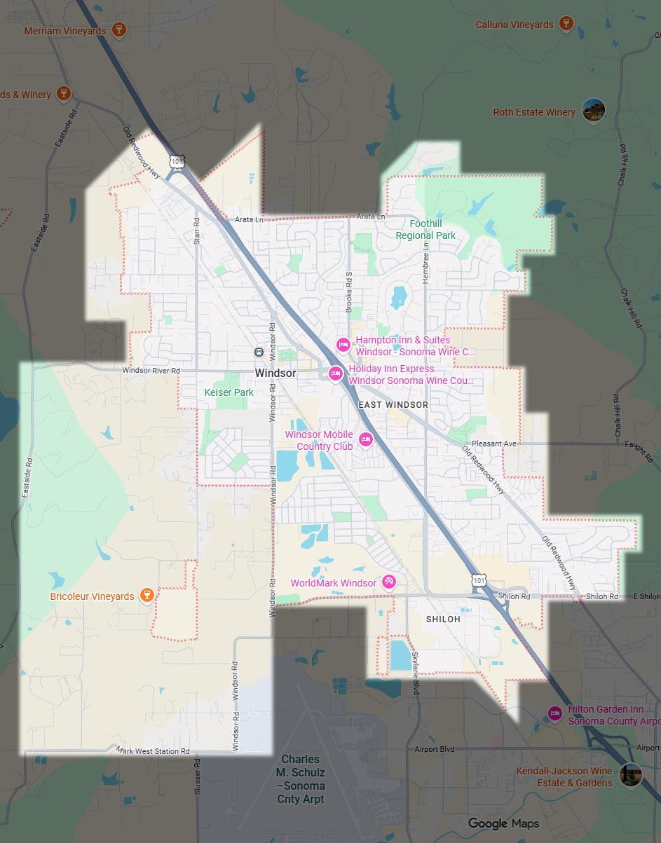 Service area map for dog poop cleanup in Windsor